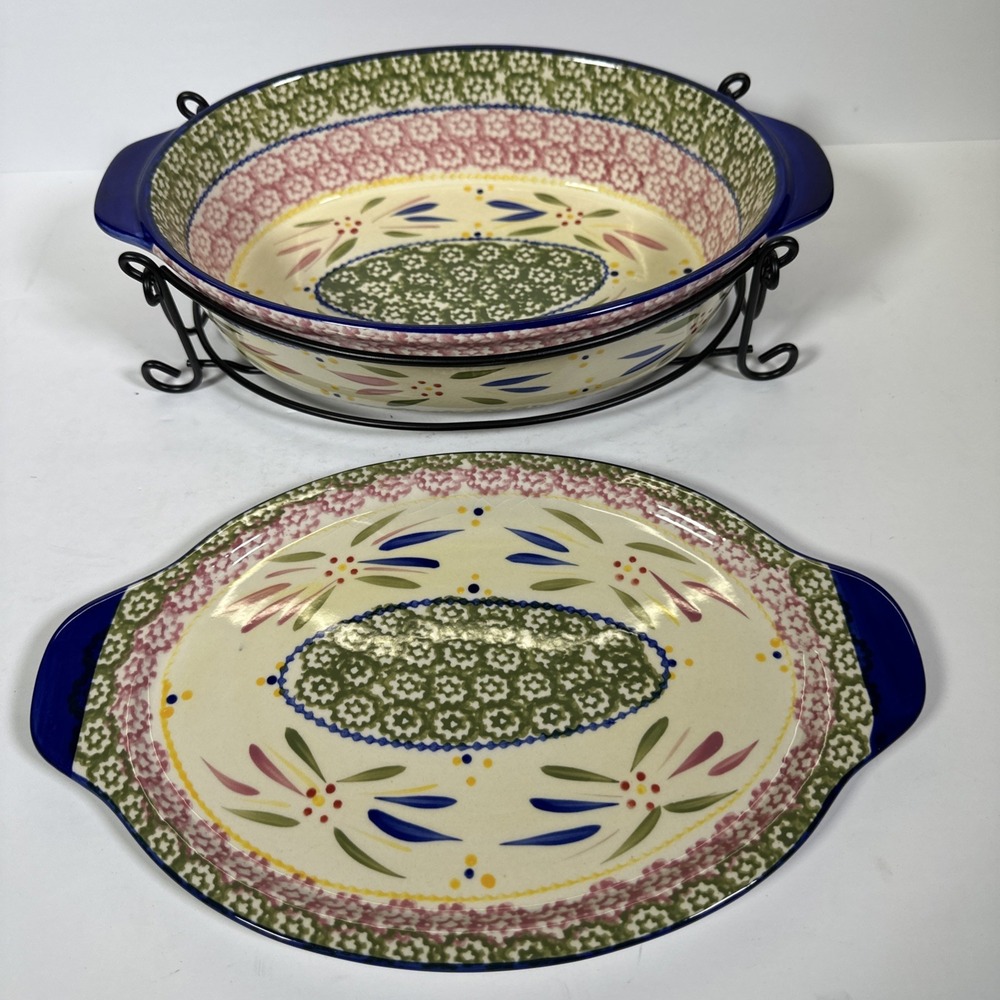 Temptations Old World Oval Baking Dish 2.5 qt Casserole Dish, Lid and Rack